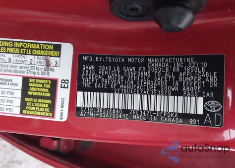 2010 Toyota Corolla из США, поврежденный, VIN 2T1BU4EE7AC353979